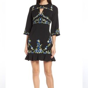 Foxiedox Floral Embroidered Black Dress SMALL NWT